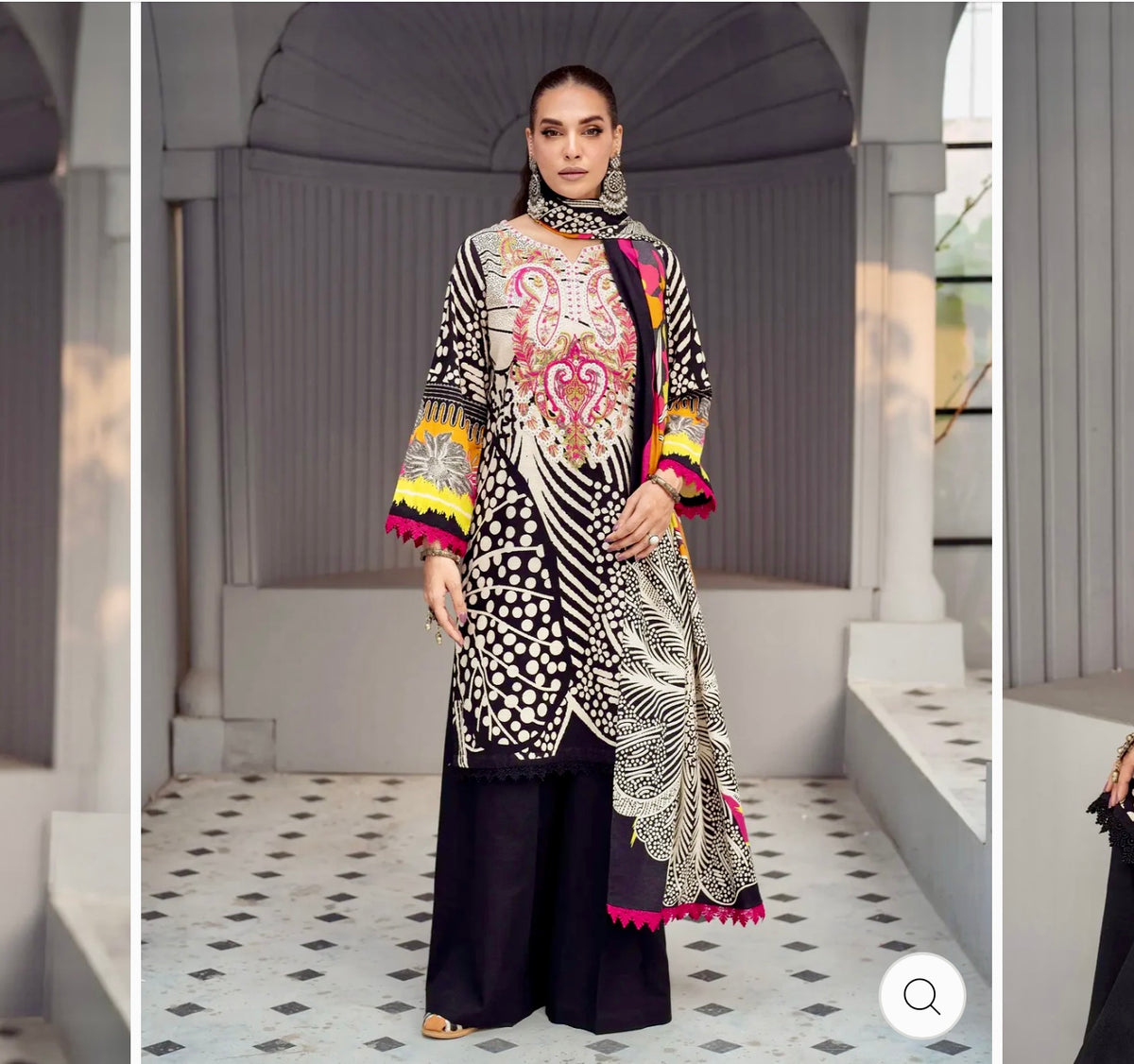 Black & Multicolor Printed Khaddar 3-Piece Suit